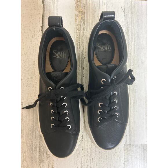 Sofft Pacey Women's 9.5 black leather platform lace up sneaker shoe casual - Picture 2 of 9